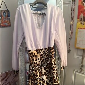 Stylish White and Leopard Print Dress